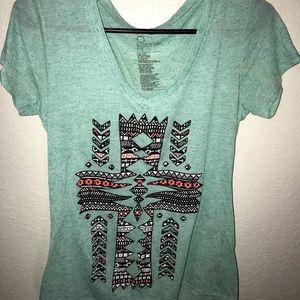 2 FOR $7 Turquoise vneck with an Aztec print cross